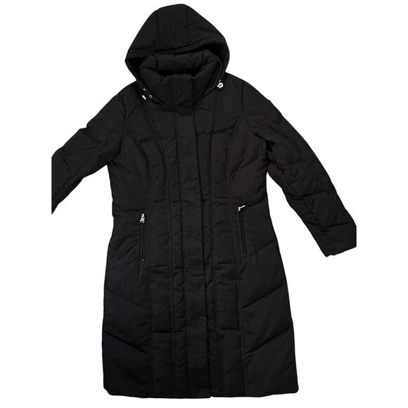 CALVIN KLEIN Sz Medium Down Puffer Parka Long Coat Removable Hood Black - Picture 1 of 6